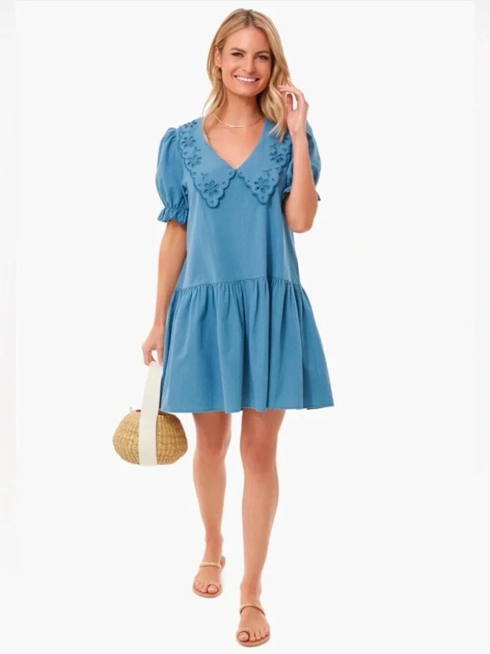 Tuckernuck Pomander Place Blue Eyelet Collar Babydoll Kit Dress Size Small